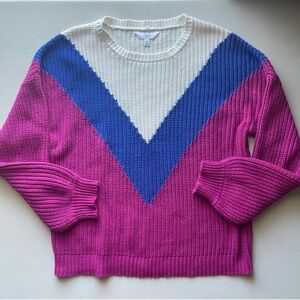 Pink and blue white color block knit sweater
